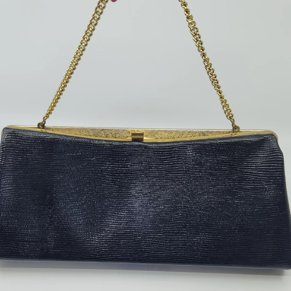 Elegant Vintage Black and Gold Tone Clutch